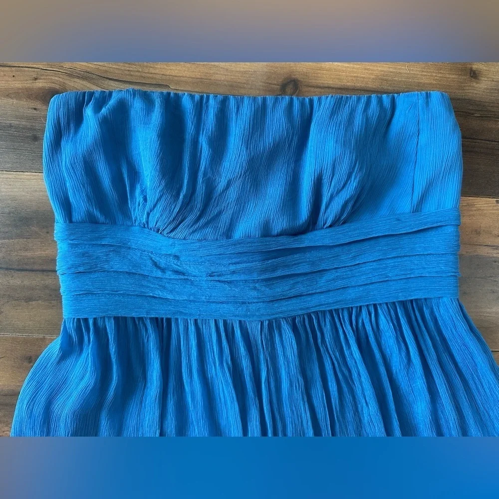 J.Crew Strapless Blue Midi Dress Smocked Hem Summer Party 10P